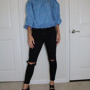 TOPSHOP - Jamie Black Denim Distressed Jeans